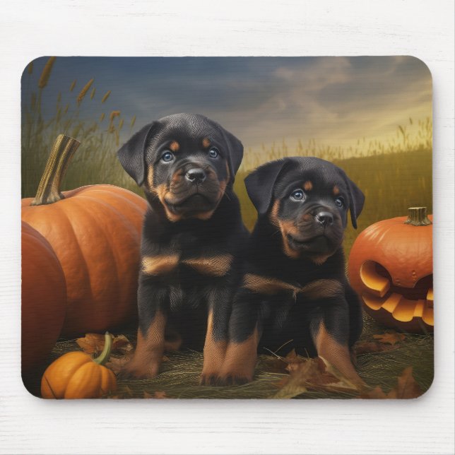 Tapis De Souris Chiots Rottweiler Délice d'Automne Citrouille (Devant)