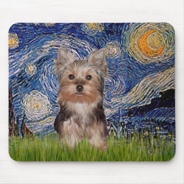 Tapis De Souris Chiots Terrier du Yorkshire - Nuit étoilée (Devant)