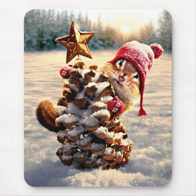 Tapis De Souris Chipmunk Avec Pine Cone Tree (Devant)