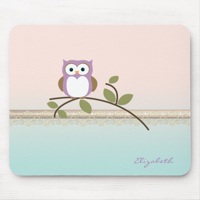 Tapis De Souris Chouette adorable et féminine - Personnalisé (Devant)