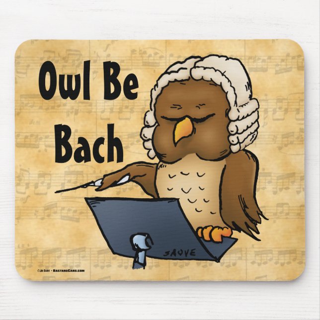 Tapis De Souris Chouette Be Bach Drôle Owl Cartoon (Devant)