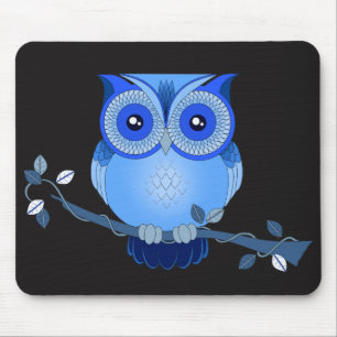 Tapis De Souris Chouette bleue sur le Mousepad noir