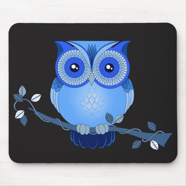 Tapis De Souris Chouette bleue sur le Mousepad noir (Devant)