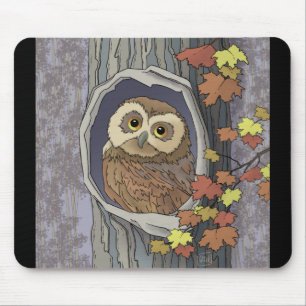 Tapis De Souris Chouette d'automne et couleurs d'automne Plaque de