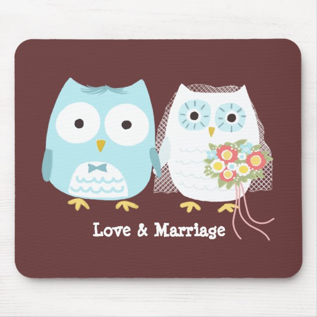 Tapis De Souris Chouette mariée Mariage et mariée mignonne mariée  (Devant)
