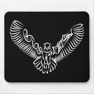 Tapis De Souris Chouette volante tribale noire et blanche