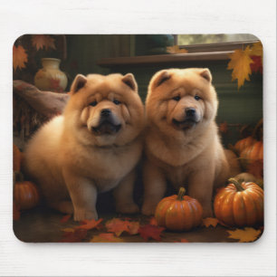 Tapis De Souris Chow Chow Chiot Automne Citrouille de plaisir