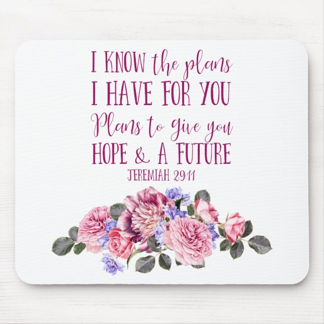 Tapis De Souris Chrétien Bible Verse Aquarelle rose Floral (Devant)