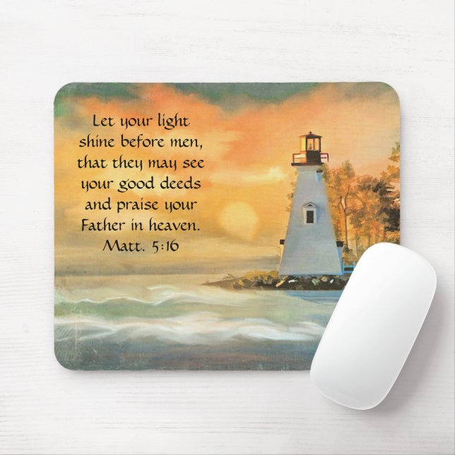 Tapis De Souris Christian Bible Verse Phare Coucher de soleil (Avec souris)