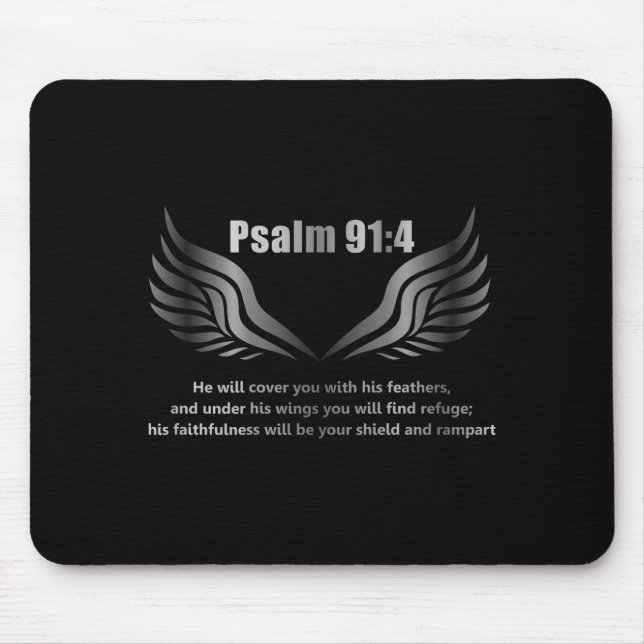 Tapis De Souris Christian Bible Verse Quote Psalm 91 4 Design On T (Devant)