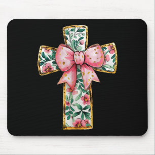 Tapis De Souris Christian Cross Floral Coquette Bow Pink Religieux