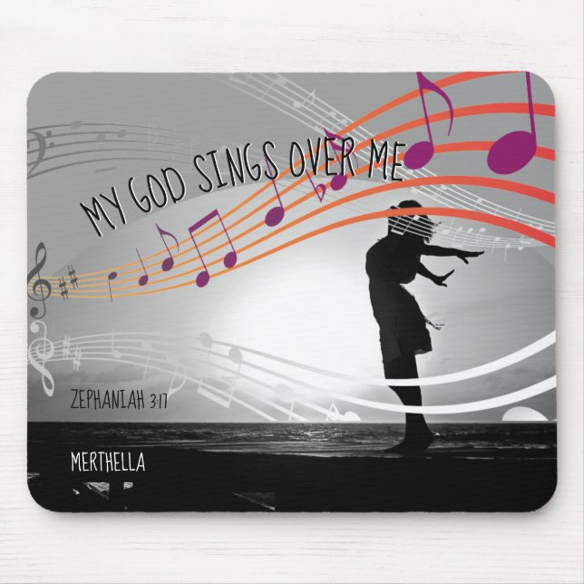Tapis De Souris Christian Zeph 3:17 MON DIEU CHANTE SUR MOI Grey (Devant)