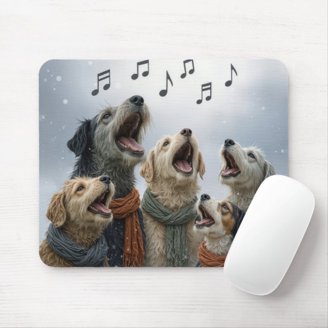 Tapis De Souris Christmas Dog Carolers In Snowflakes (Avec souris)