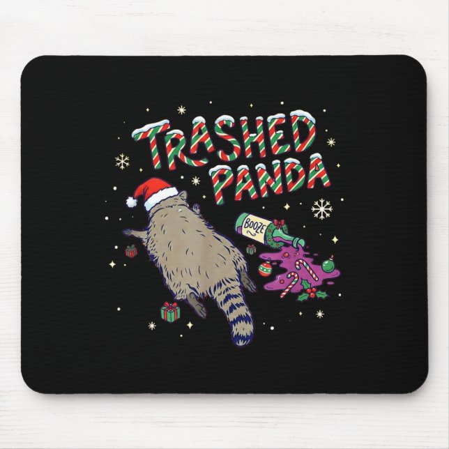 Tapis De Souris Christmas Funny Trashed Panda Racoon Gets Drunk Xm (Devant)