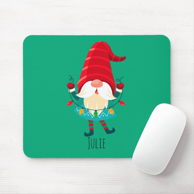 Tapis De Souris Christmas Gnome Holding Christmas Lights (Avec souris)