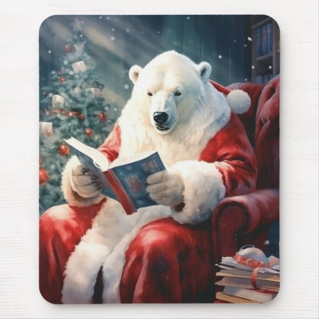 Tapis De Souris Christmas Polar Bear reading (Devant)