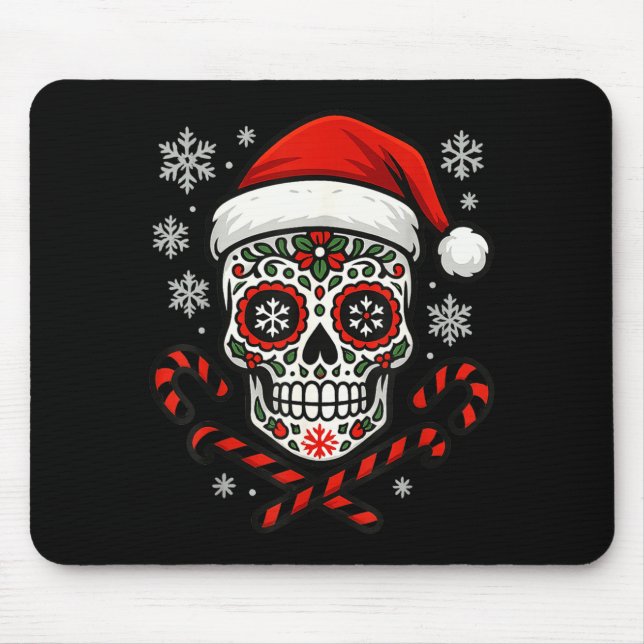 Tapis De Souris Christmas Sugar Calavera Skull Santa Hat Candy Can (Devant)