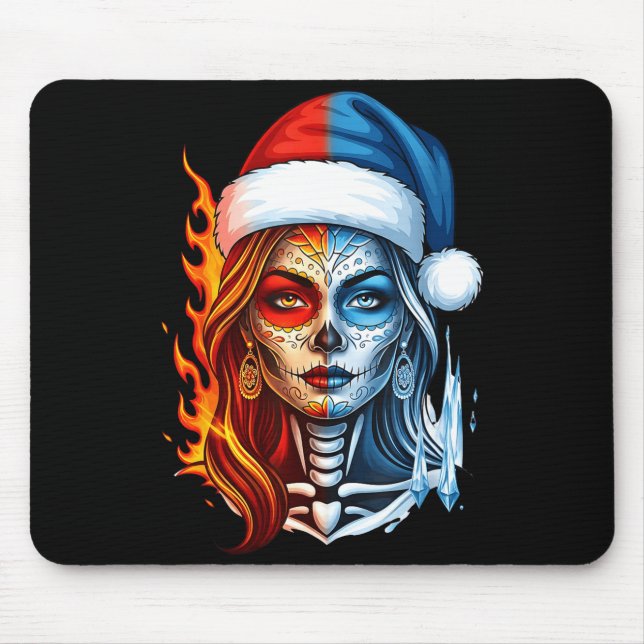 Tapis De Souris Christmas Sugar Skull Art Woman Santa Hat Fantasy  (Devant)