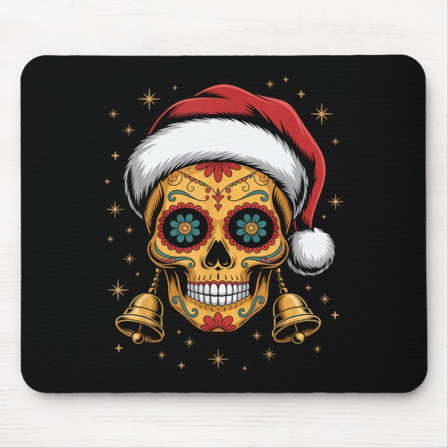 Tapis De Souris Christmas Sugar Skull Art Woman Santa Hat Festive  (Devant)