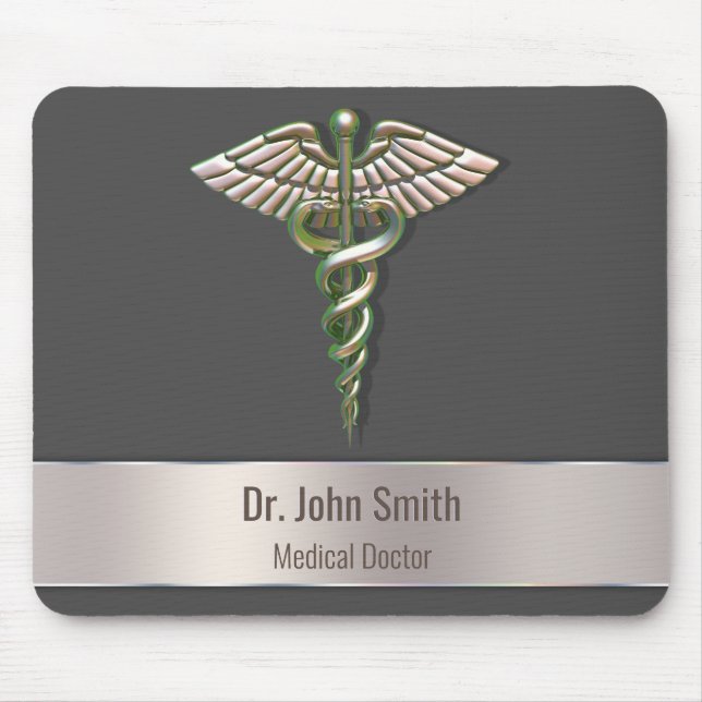 Tapis De Souris Chrome Holographique 3D Médicale Caduceus (Devant)