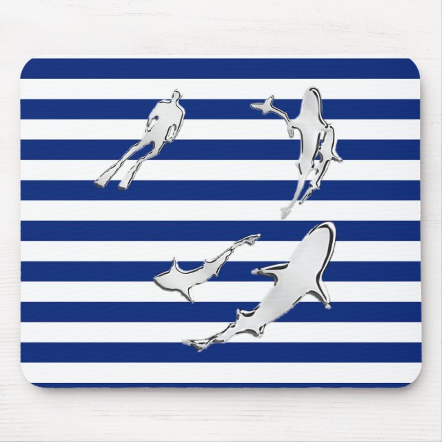 Tapis De Souris Chrome Plongeur et requins Silhouettes sur les ban (Devant)