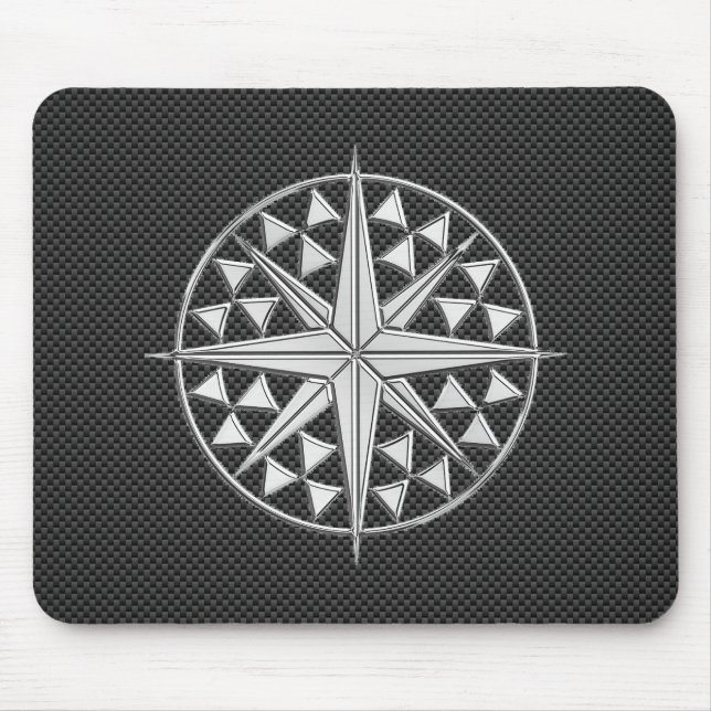Tapis De Souris Chrome Style Nautique Étoile de boussole sur fibre (Devant)