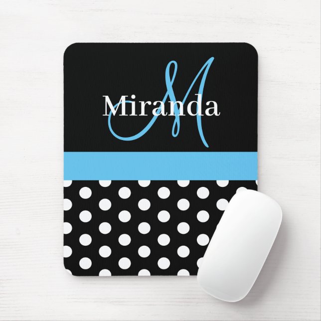 Tapis De Souris Ciel Bleu Noir Polka Point Monogramme Souris Pad (Avec souris)
