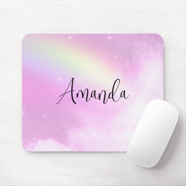 Tapis De Souris Ciel rose pastel avec arc-en-ciel jaune (Avec souris)