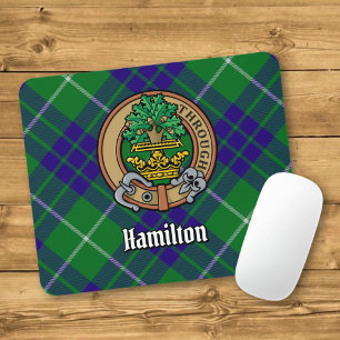 Tapis De Souris Cimier du Clan Hamilton sur tartan de chasse