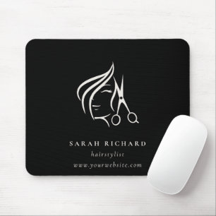 Tapis De Souris Ciseau à cheveux noir et blanc minimaliste