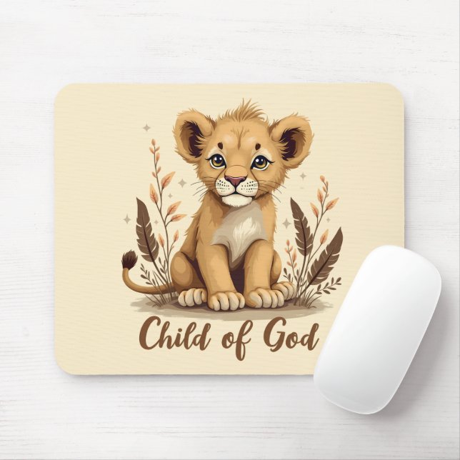 Tapis De Souris Citation adorable Lion Cub Christian Art Faith (Avec souris)