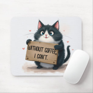 Tapis De Souris Citation amusante sur le café avec un chat de dess