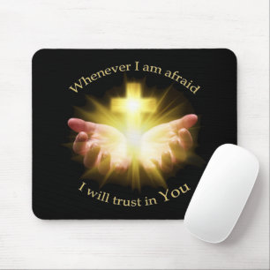 Tapis De Souris Citation biblique avec les mains tenant Croix