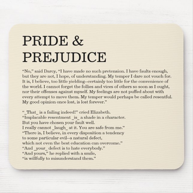 Tapis De Souris Citation de livre personnalisée Jane Austen Texte  (Devant)