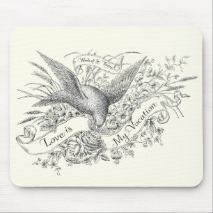 Tapis De Souris Citation de Saint-Thérèse avec colombe et rose noi