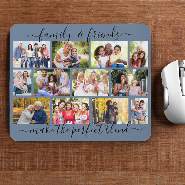 Tapis De Souris Citation famille et amis 12 Photo Collage bleu (Créateur téléchargé)