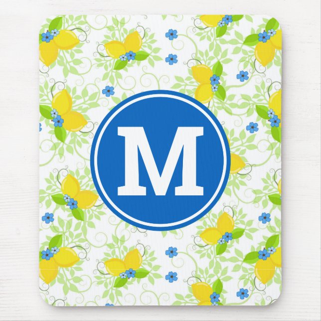 Tapis De Souris Citrons blancs et jaunes d'été motifs floraux (Devant)