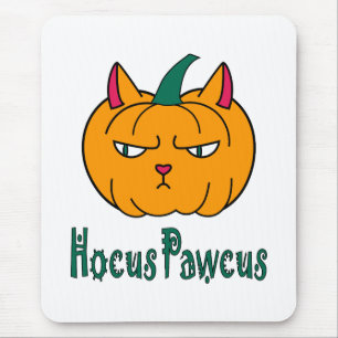 Tapis De Souris Citrouille de chat roux Halloween magie hocus pawc