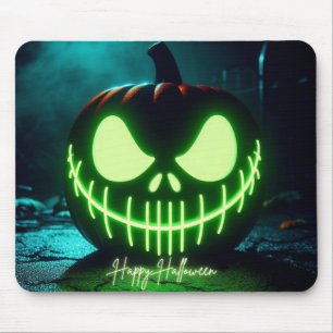 Tapis De Souris Citrouille d'Halloween verte effrayante et lumineu