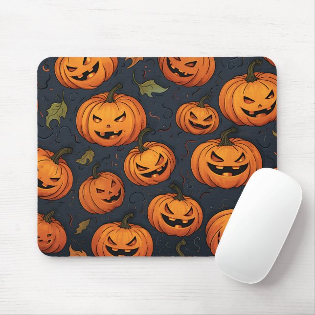 Tapis De Souris Citrouille effrayant face Orange Éffrayant Hallowe (Avec souris)
