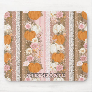 Tapis De Souris Citrouilles d'automne & dentelle fleurie Motif san
