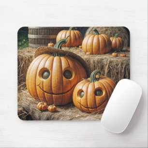 Tapis De Souris Citrouilles d'automne sur Hay Bales