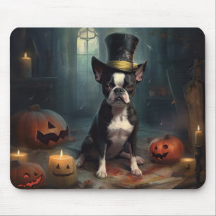 Tapis De Souris Citrouilles Épouvantables Boston Terrier Halloween