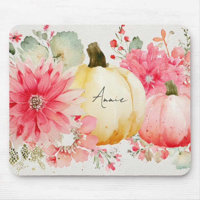 Tapis De Souris Citrouilles et fleurs d'automne (Devant)