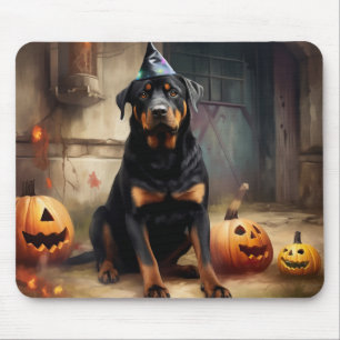 Tapis De Souris Citrouilles Rottweiler Halloween Épouvantable