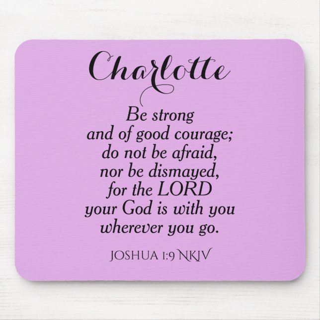 Tapis De Souris Clair Violet Courage Bible Verse Nom personnalisé (Devant)