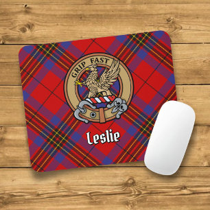 Tapis De Souris Clan Leslie Crest sur Red Tartan