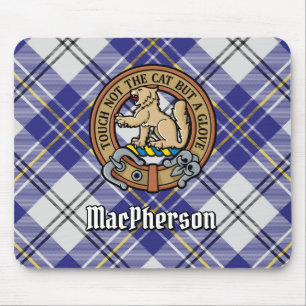 Tapis De Souris Clan MacPherson Crest sur la robe bleue Tartan
