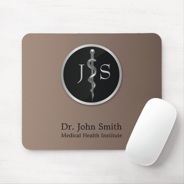 Tapis De Souris Classé Noble Médicale bâton d'Asclepius Argent (Avec souris)