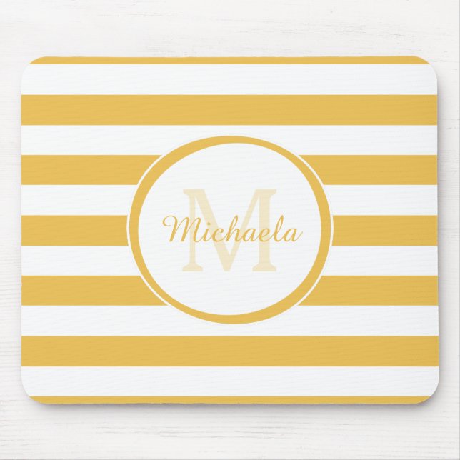Tapis De Souris Classic Big Stripes Rich Yellow Monogramme Nom (Devant)